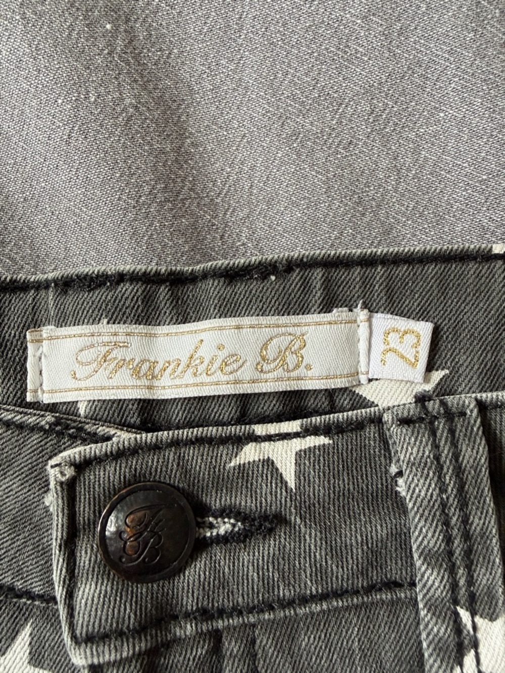 Frankie B. Star-Print Distressed Denim Shorts - Gray & White - Picture 4 of 7